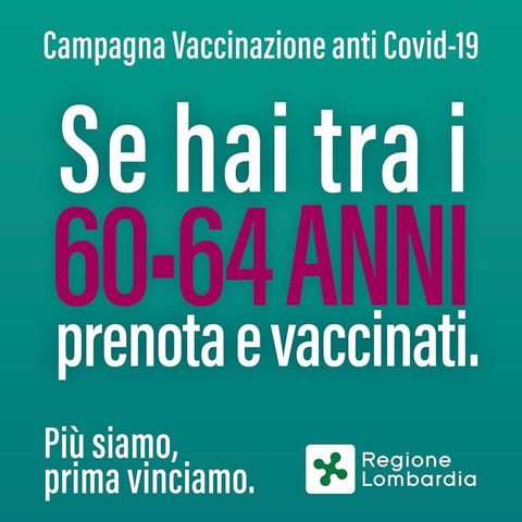 Prenotazione vaccino anti Covid-19 per persone tra i 64 e 60 anni