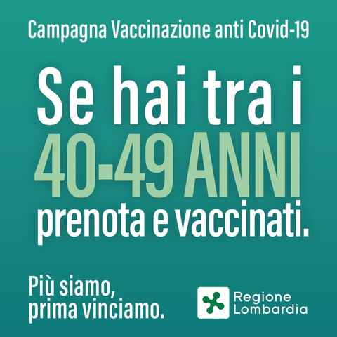 Prenotazione vaccino anti Covid-19 per persone tra i 40 e 49 anni