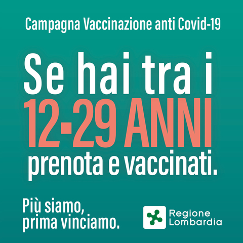 Prenotazione vaccino anti Covid-19 per persone tra i 12 e 29 anni