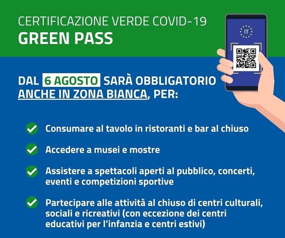 Emergenza Covid-19: Green pass obbligatorio dal 6 agosto -  NOVITÀ